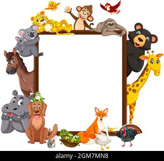 Empty wooden frame with various wild animals illustration Stock Vector ...