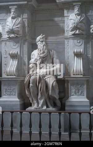 Moses,a sculpture by the Italian High Renaissance artist Michelangelo Buonarroti, housed in the church of San Pietro in Vincoli in Rome. Stock Photo