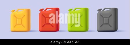 Set of Plastic Jerrycan Canister for Oil or fuel, 3d render style isometric Stock Vector