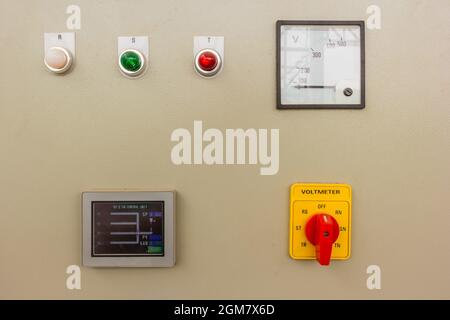 Electrical control cabinet that use in factory for electrical high voltage controller to the machine Stock Photo