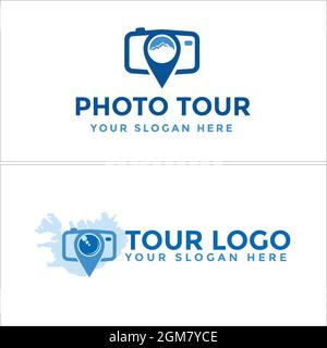 Camera photo tour travel agency logo design Stock Vector