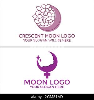 Cosmetics beauty crescent moon flower logo design Stock Vector