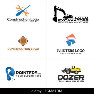 A set construction service excavator dozer logo design Stock Vector