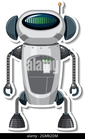 Sticker template with robot in cartoon style illustration Stock Vector