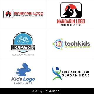 Icon symbol education tech kids fast rabbit logo design Stock Vector