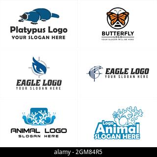 Platypus butterfly eagle and snail animal logo design Stock Vector