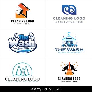 Cleaning maintenance service laundry logo design  Stock Vector