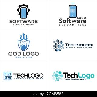 A set tech app software logo design Stock Vector