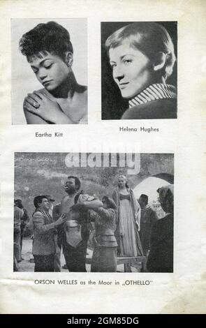 Page from Programme for German Tour Version of ORSON WELLES and EARTHA KITT in his Stage Presentation AN EVENING WITH ORSON WELLES (including Time Runs a version of the Faust Legend based on works by Marlowe Milton and Dante with music by Duke Ellington) 1950 written directed and produced by Orson Welles and performed in Paris and on tour in Germany 1950 - 1951 Stock Photo
