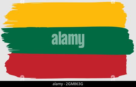 Flag of Lithuania brush stroke watercolor. lithuanian national symbol. Doodle background Vector illustration Stock Vector