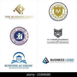 Business academy shield book people financial logo design Stock Vector