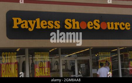 Tyler, TX - March 6, 2019 : Payless ShoeSource on 5th Street with Going out of Business signs, Tyler TX Stock Photo