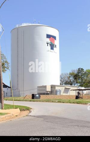 Tyler, TX - March 26, 2019: Water Tower with city of Tyler logo located off Broadway Ave, Tyler TX Stock Photo