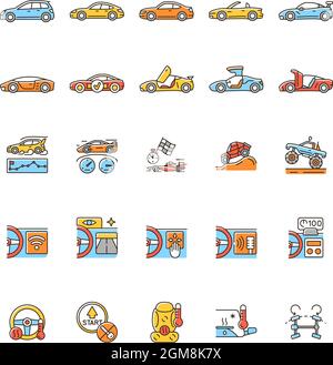 Auto racing RGB color icons set Stock Vector