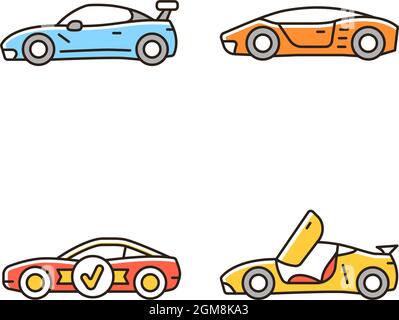 Race car models RGB color icons set Stock Vector