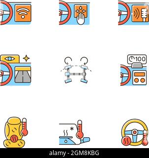 Sports car accessories RGB color icons set Stock Vector