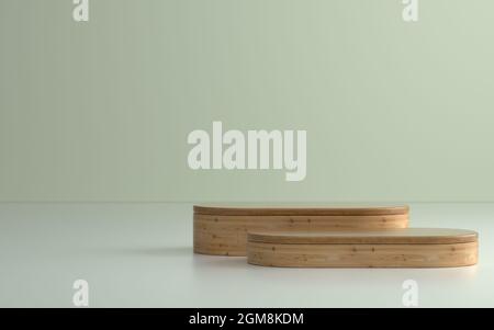 Wooden product podium or stage in empty room with soft lighting Stock Photo