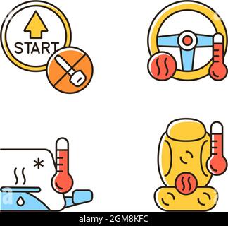Modern automotive features RGB color icons set Stock Vector