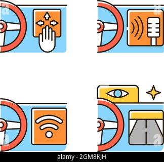 Advanced car technologies RGB color icons set Stock Vector