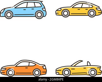 Practical sports cars RGB color icons set Stock Vector