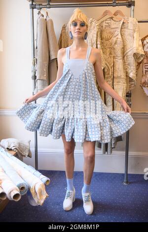 London, UK. 17 September 2021. A model wearing a creation by Paul Costelloe, during a presentation as part of  London Fashion Week September 2021.  Picture date: Friday September 17, 2021. Photo credit should read: Matt Crossick/Empics/Ģ����ý Live News Stock Photo