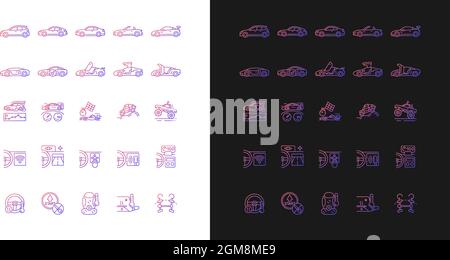 Auto racing gradient icons set for dark and light mode Stock Vector