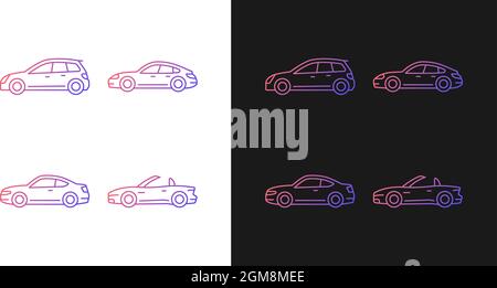 Practical sports cars gradient icons set for dark and light mode Stock Vector