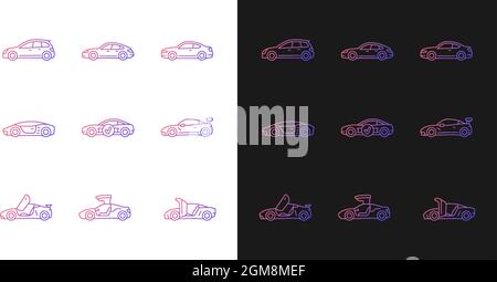 Sports car models gradient icons set for dark and light mode Stock Vector