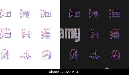 Sports car accessories gradient icons set for dark and light mode Stock Vector