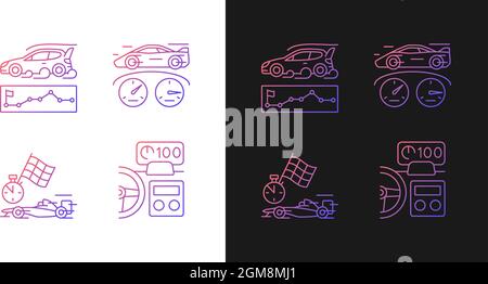 Automobiles racing for competition gradient icons set for dark and light mode Stock Vector