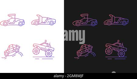 Driving specially-modified vehicles gradient icons set for dark and light mode Stock Vector
