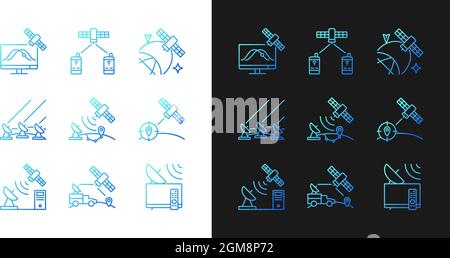 Artificial satellites gradient icons set for dark and light mode Stock Vector