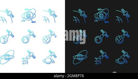 Satellites functions gradient icons set for dark and light mode Stock Vector