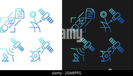 Climate monitoring satellites gradient icons set for dark and light mode Stock Vector