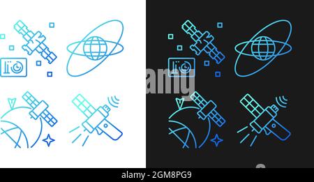 Satellites in space gradient icons set for dark and light mode Stock Vector