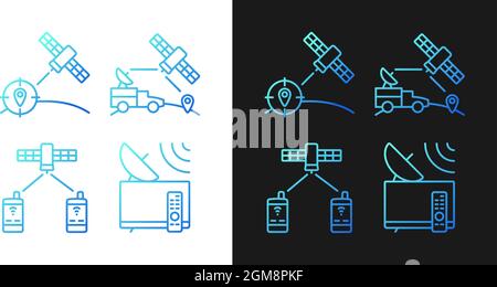 Communications satellites gradient icons set for dark and light mode for Stock Vector