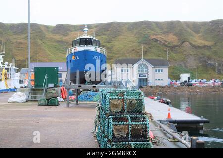 Scrabster Harbour - Boat in dry dock Stock Photo