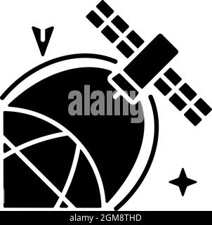 Satellite location in space black glyph icon Stock Vector