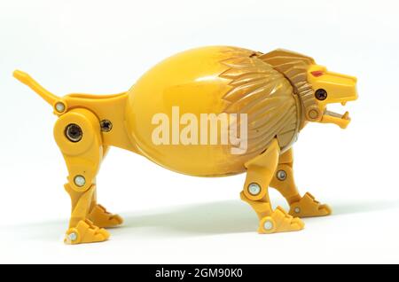 Plastic toy lion figurine isolated on white background Stock Photo