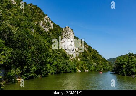 The statue of Decebal Rex at the Danube River in Romania Stock Photo