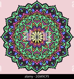 Hand-drawn coloring mandala. Vector illustration isolated on colored background. Stock Vector