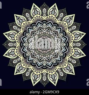 Hand-drawn coloring mandala. Vector illustration isolated on colored background. Stock Vector
