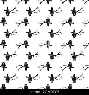 Owl on tree pattern seamless background texture repeat wallpaper geometric vector Stock Vector