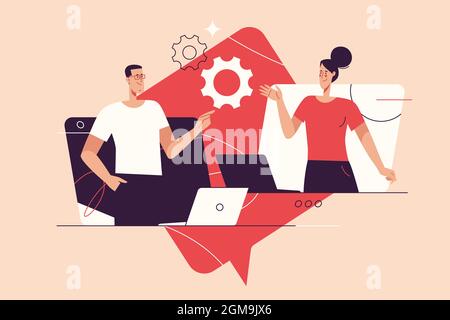 Flat style outline vector illustration on the subject of workflow management. Editable stroke Stock Vector