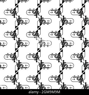 Man wheelchair down escalator pattern seamless background texture repeat wallpaper geometric vector Stock Vector