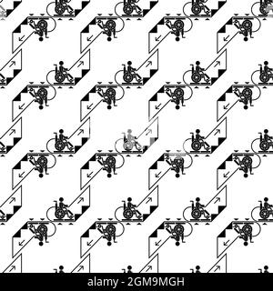 Man wheelchair up escalator pattern seamless background texture repeat wallpaper geometric vector Stock Vector