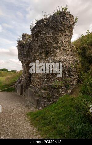 Castle Acre Castle and town walls are a set of ruined medieval defences built in the village of Castle Acre Norfolk,after the Norman conquest Stock Photo