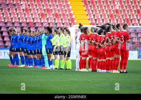Trieste, Italy. 17th Sep, 2021. Nereo Rocco stadium, Trieste, Italy, September 17, 2021, Both teams during the national anthems during Women's World Cup 2023 Qualifiers - Italy vs Moldova - FIFA World Cup Credit: Live Media Publishing Group/Alamy Live News Stock Photo