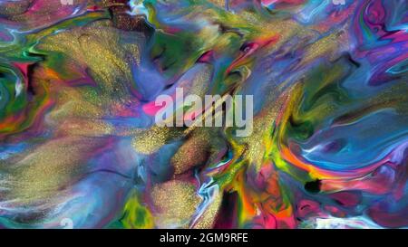 Fluide liquide art acrylic oil paints texture. Backdrop abstract mixing paint effect. Liquid colored acrylic artwork flows splashes. Fluid art texture Stock Photo
