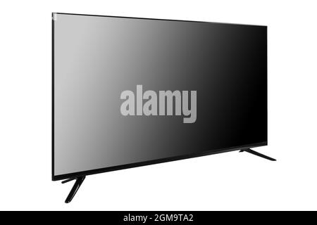 Modern black television set isolated on the white background side view. You can insert any image on the screen Stock Photo